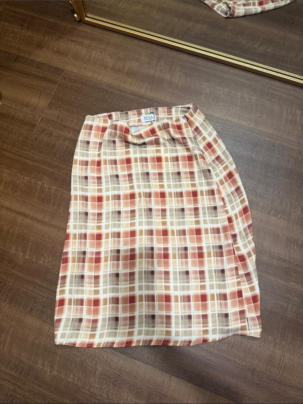 RESA Cream and Pink Plaid Midi Skirt